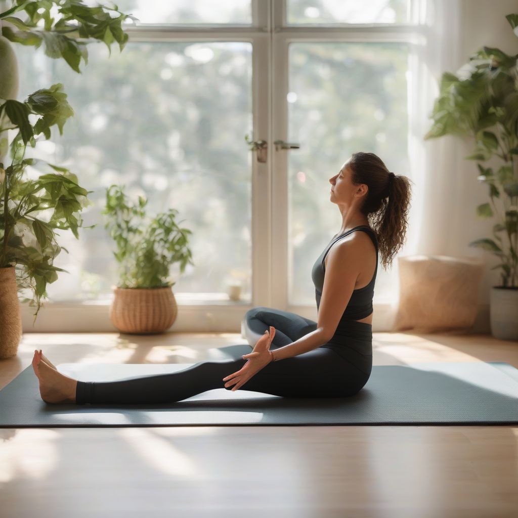 Woman Doing Yoga Pose on Mat in Peaceful Room