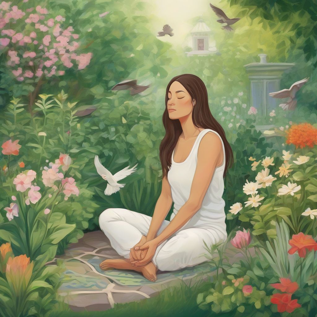 Woman Meditating Peacefully in Serene Garden