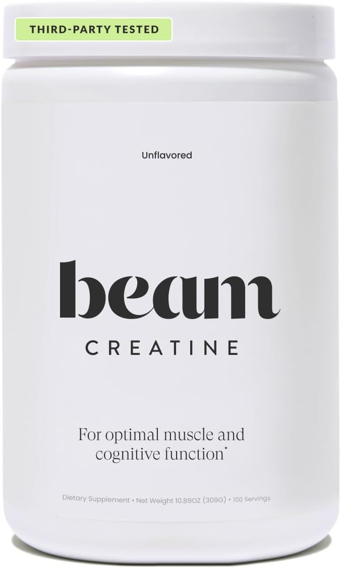 Beam Creatine Monohydrate Powder - Micronized Creatine for Muscle Growth, Strength, Endurance & Recovery - Unflavored, Fast-Dissolving, Workout Supplement for Men & Women, Keto & Vegan - 100 Servings