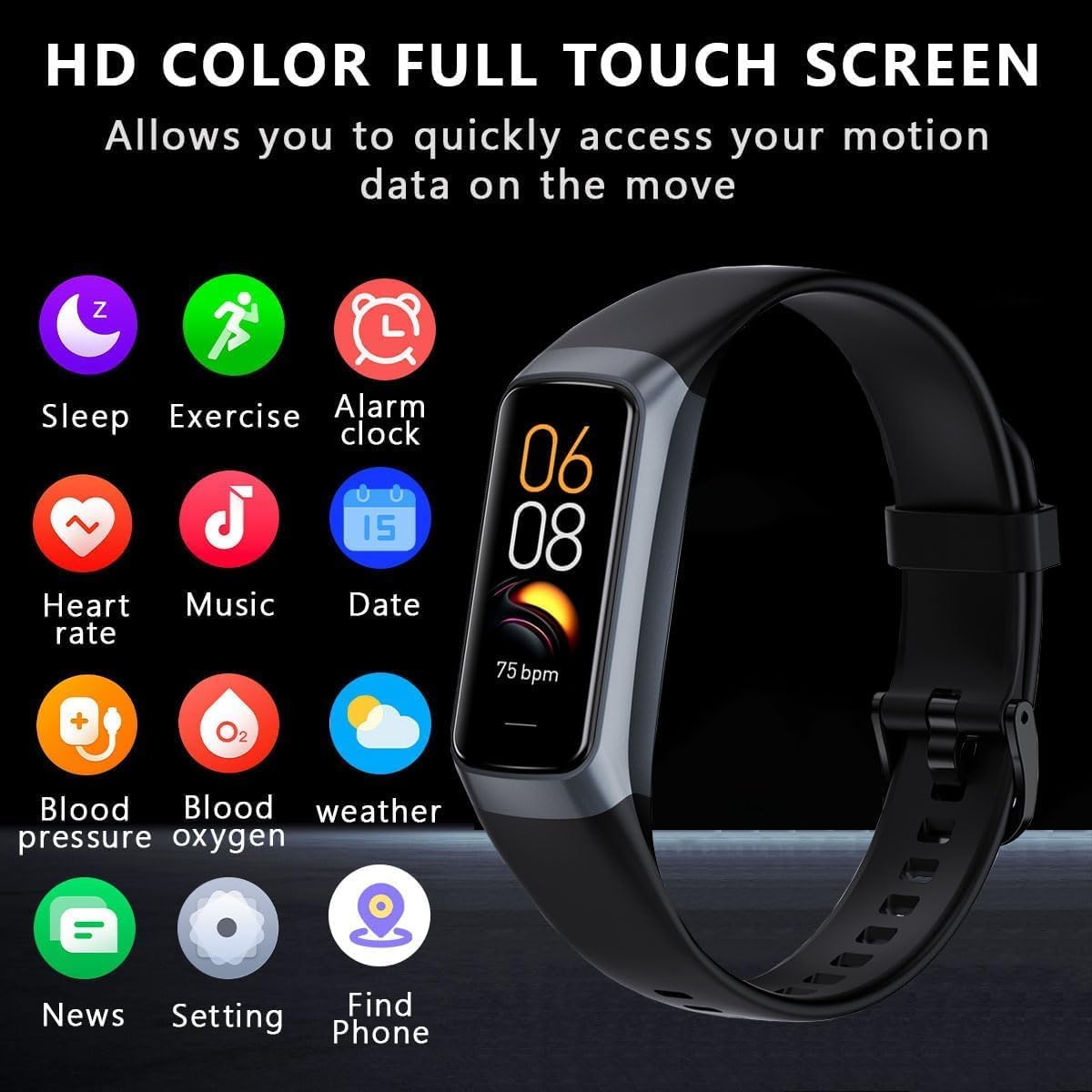 Fitness Tracker with 24/7 Blood Oxygen Heart Rate and Sleep Monitor,IP68 Waterproof,1.10\'\'AMOLED Touch Color Screen,Step Counter Health Activity Trackers for Women Men