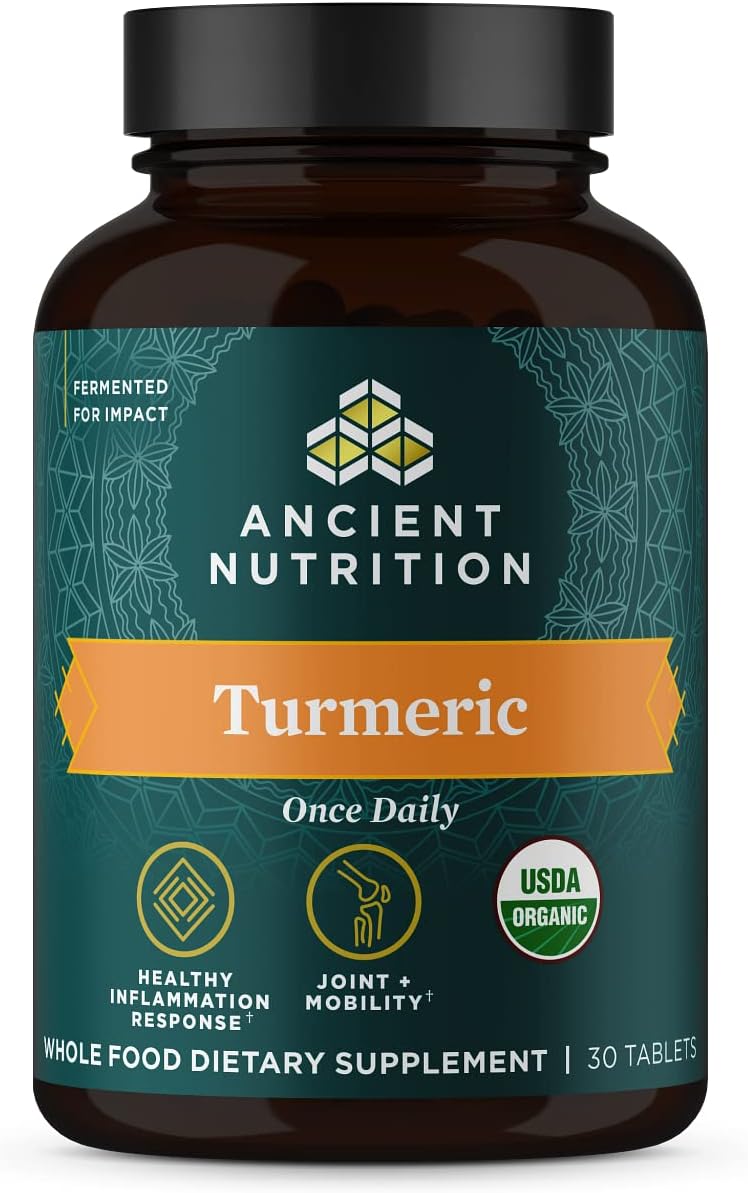 Ancient Nutrition Turmeric Capsules, Once Daily, Use as a Joint Supplement and Supports Inflammation, Gluten Free, Paleo and Keto Friendly, 30 Tablets