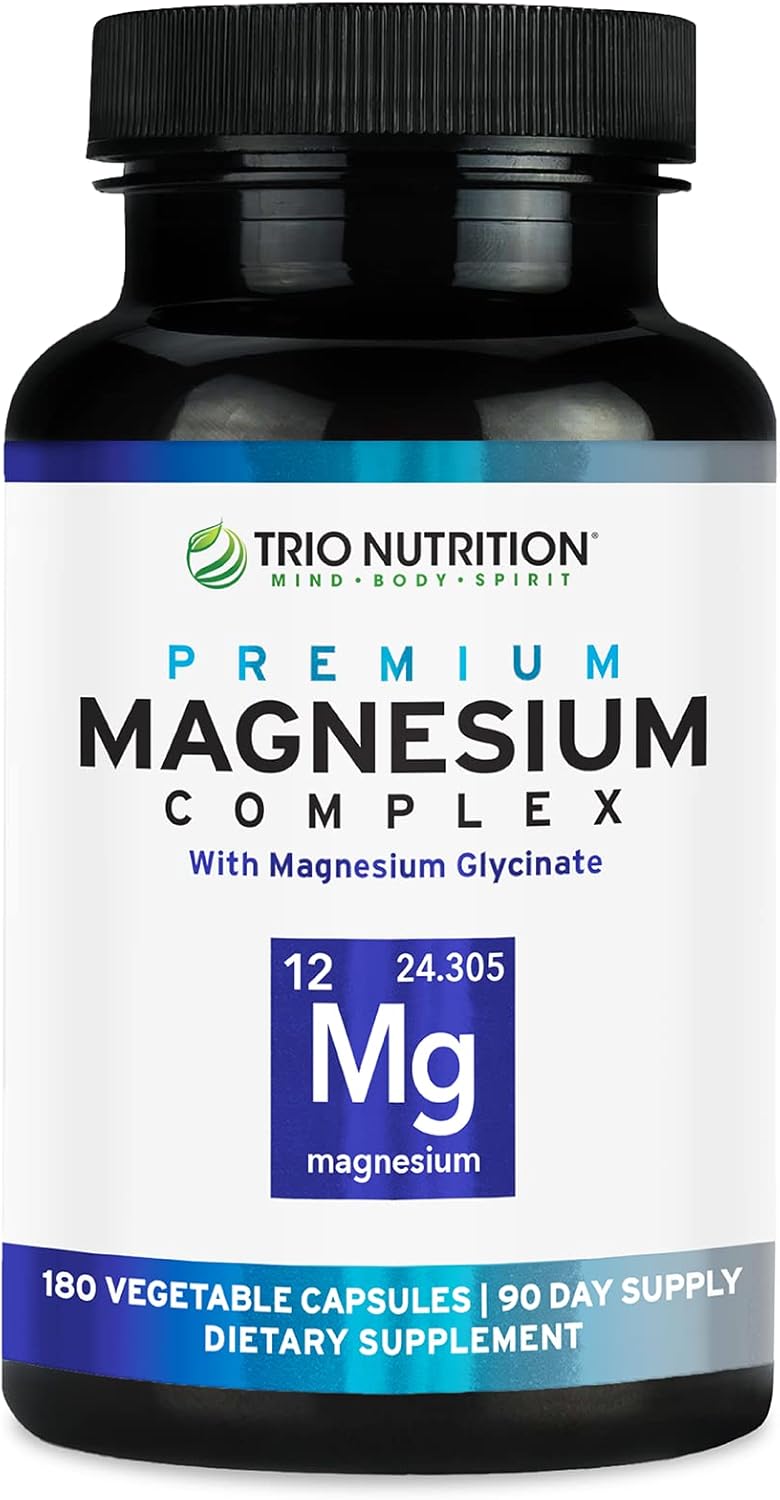 Trio Nutrition Magnesium Complex 90 Day Supply 420 mg | Natural Calm, Relax, Stress Relief, and Muscle Recovery |Magnesium Glycinate Supplement with Vitamin B6 for Rapid Absorption*