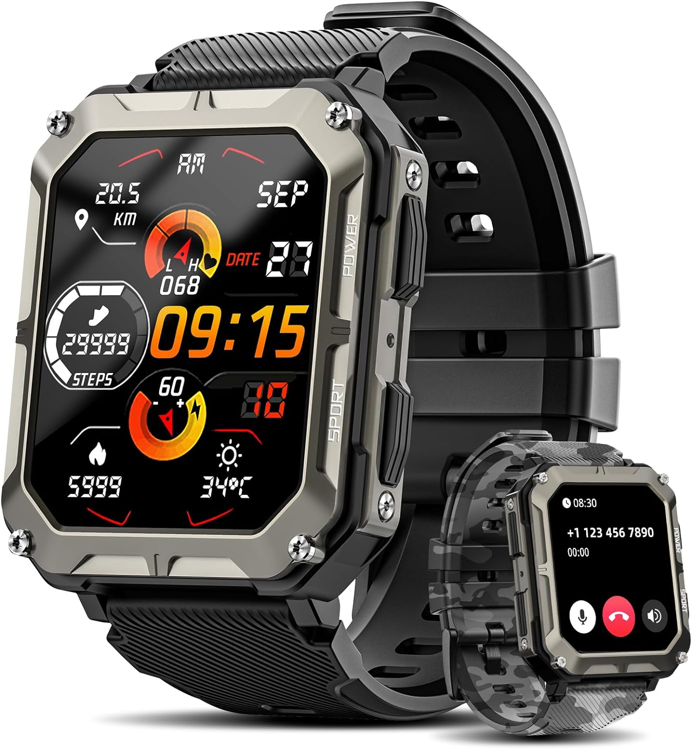 Rgthuhu Military Smart Watches for Men (Answer/Make Call), 100M Waterproof Rugged Smart Watch for Android Phones and iPhone, 1.9