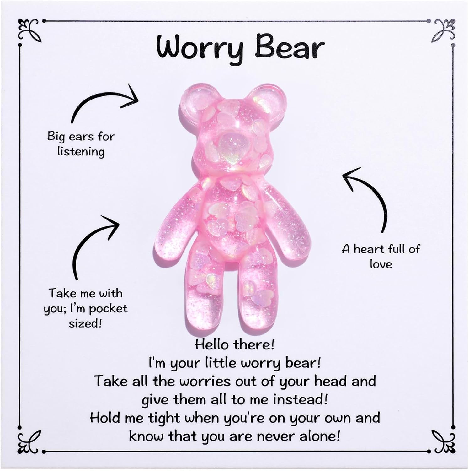 Pocket Bear Hug, Anxiety Relief Gifts, Mental Health Positivity Gift, Autism Fidget Gift, Stress Relief Gift for Her, Comforting Gift for Son Daughter Back to School, Pink