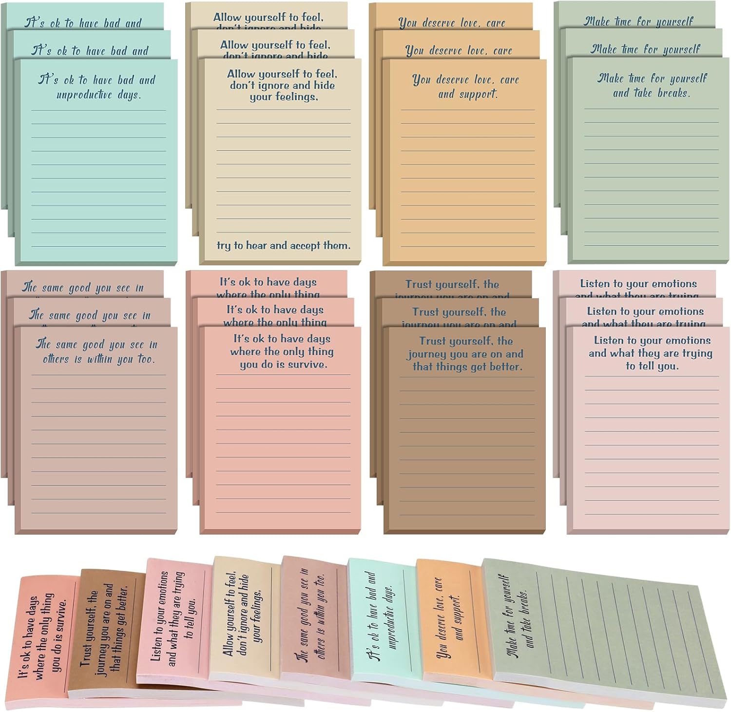 Yeaqee 32 Pads Mental Health Sticky Notes Bulk Mental Health Self Stick Pads Positive Psychology Affirmations Colors Sticky Note Study Supplies for Work Home Office Supplies Gifts(Classic)