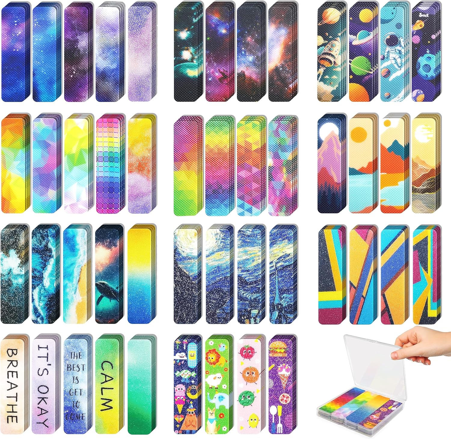 48 Pieces Unique Sensory Stickers for Anxiety Relief Items - Sensory Strips with Storage Box - 2 Textured Surface Fidget Strips for Office & Classroom Desk - Relieve Adult & Teen Stress